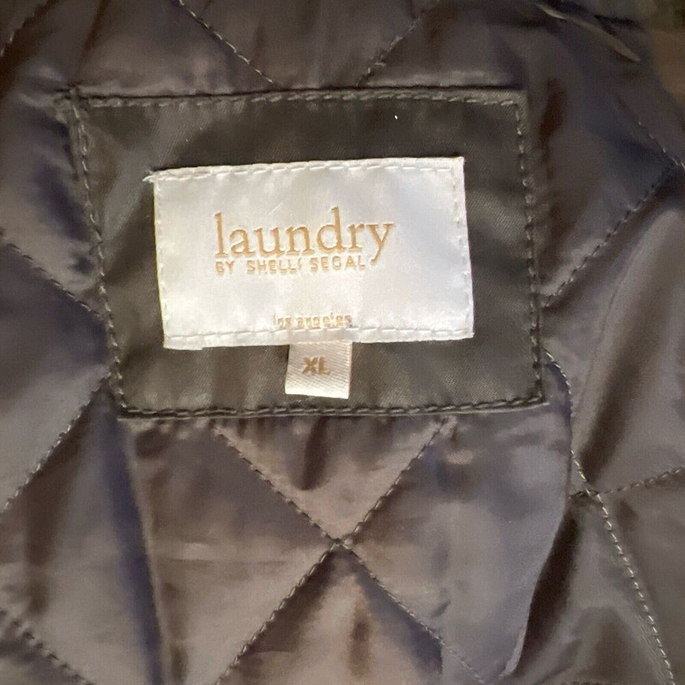 Laundry By Shelli Segal Coat Waxed Brown Black Trim Draw String Waist Size XL - Picture 15 of 16